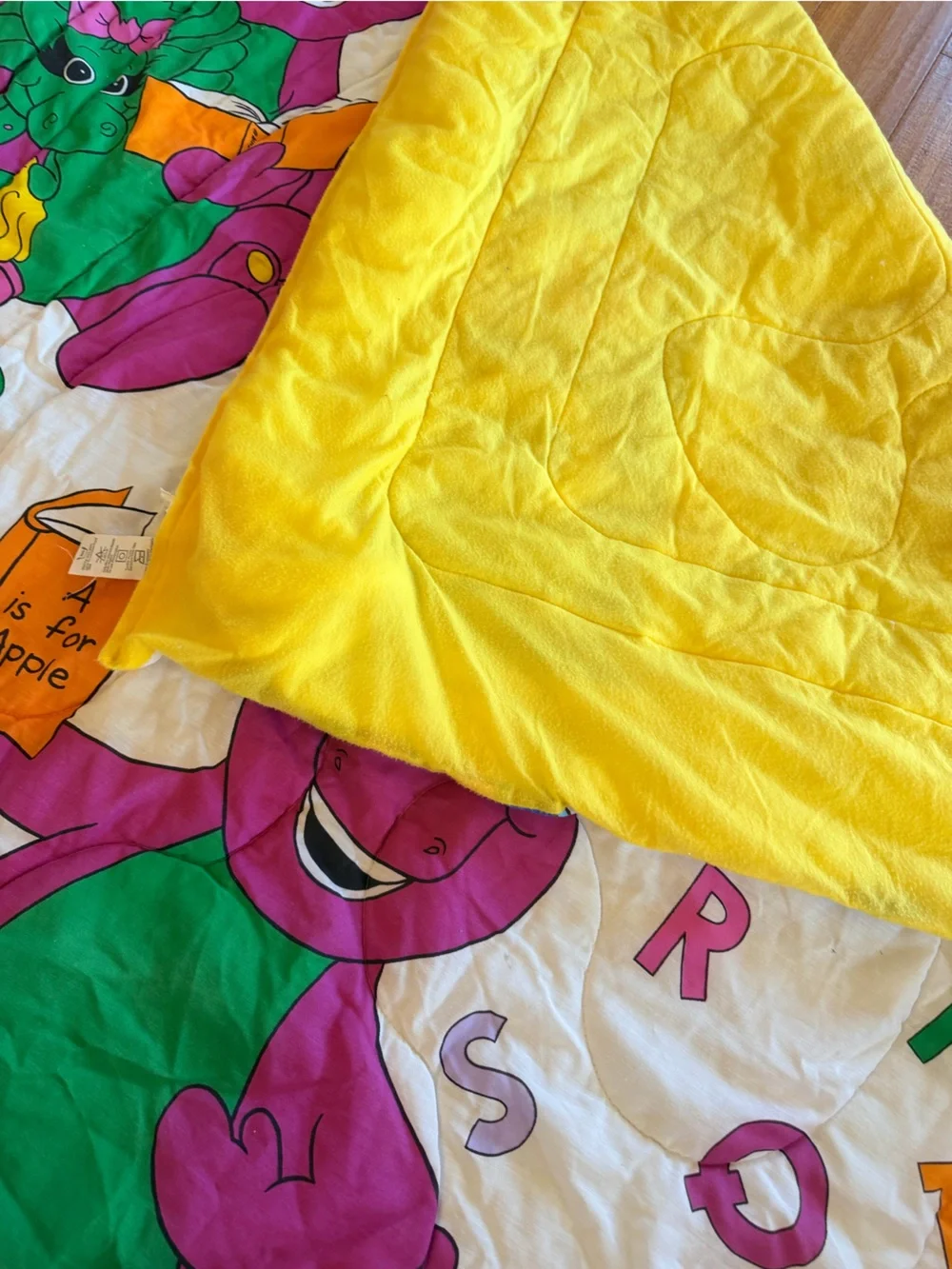 VTG 1993 Barney the Dinosaur Twin Comforter ABC Alphabet Bibb Co Made in USA
